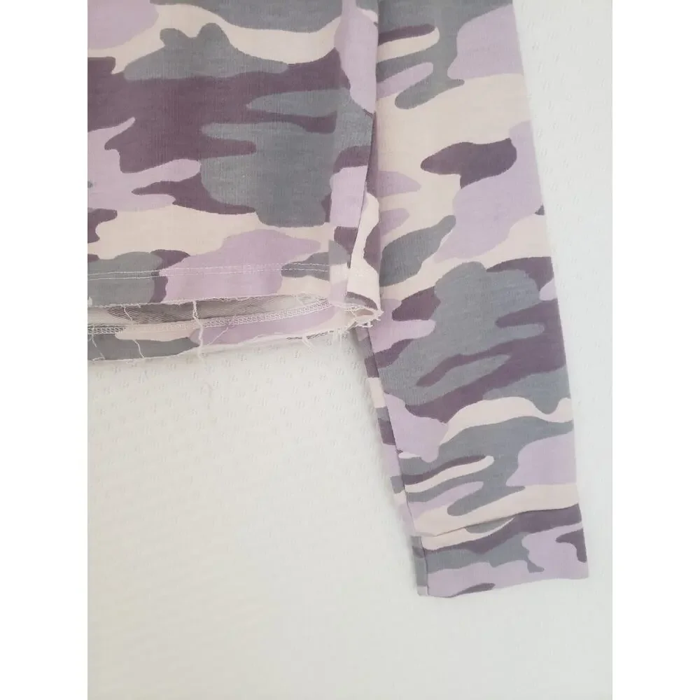 Wild Fable‎ Purple & Gray Camo Crop Raw Hem Hoodie. Size Small - Picture 7 of 11